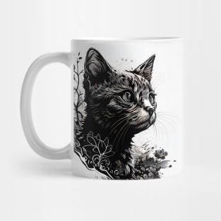 Black ink cat Mug